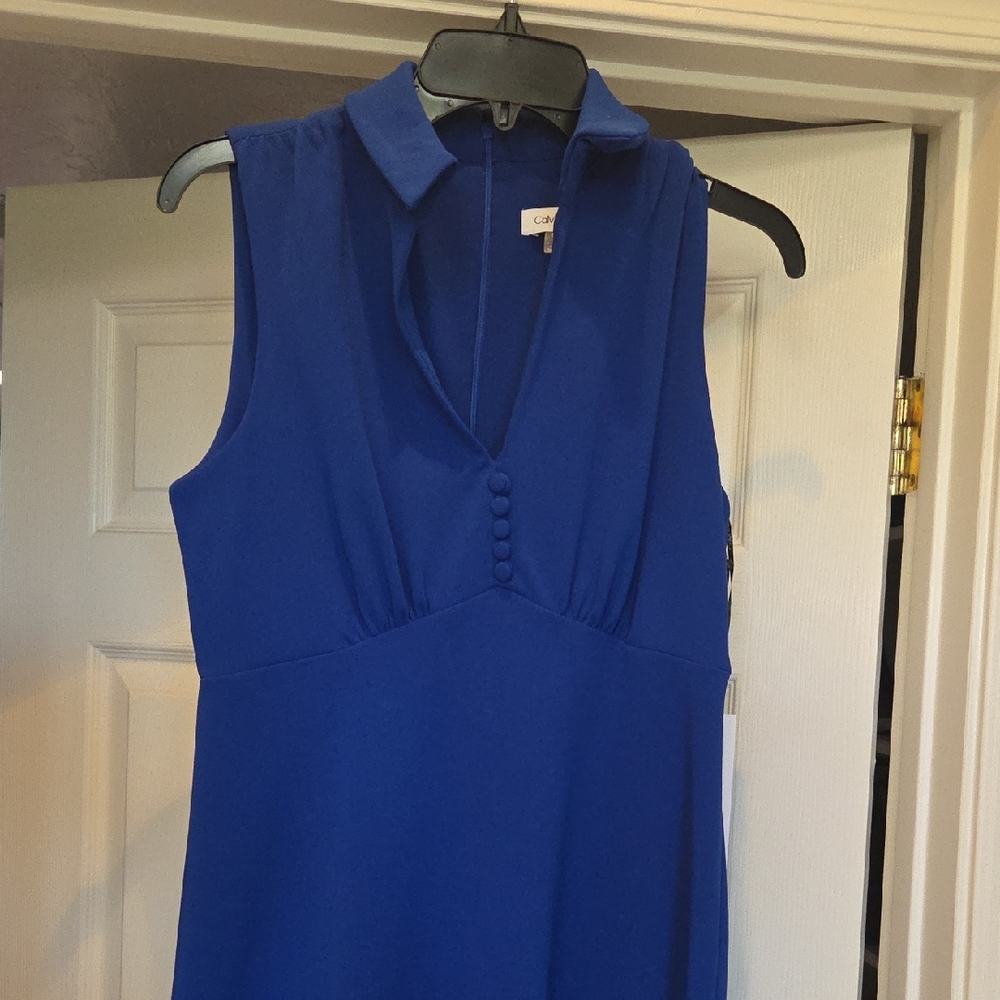 Calvin Klein Blue Pleated Sheath Dress